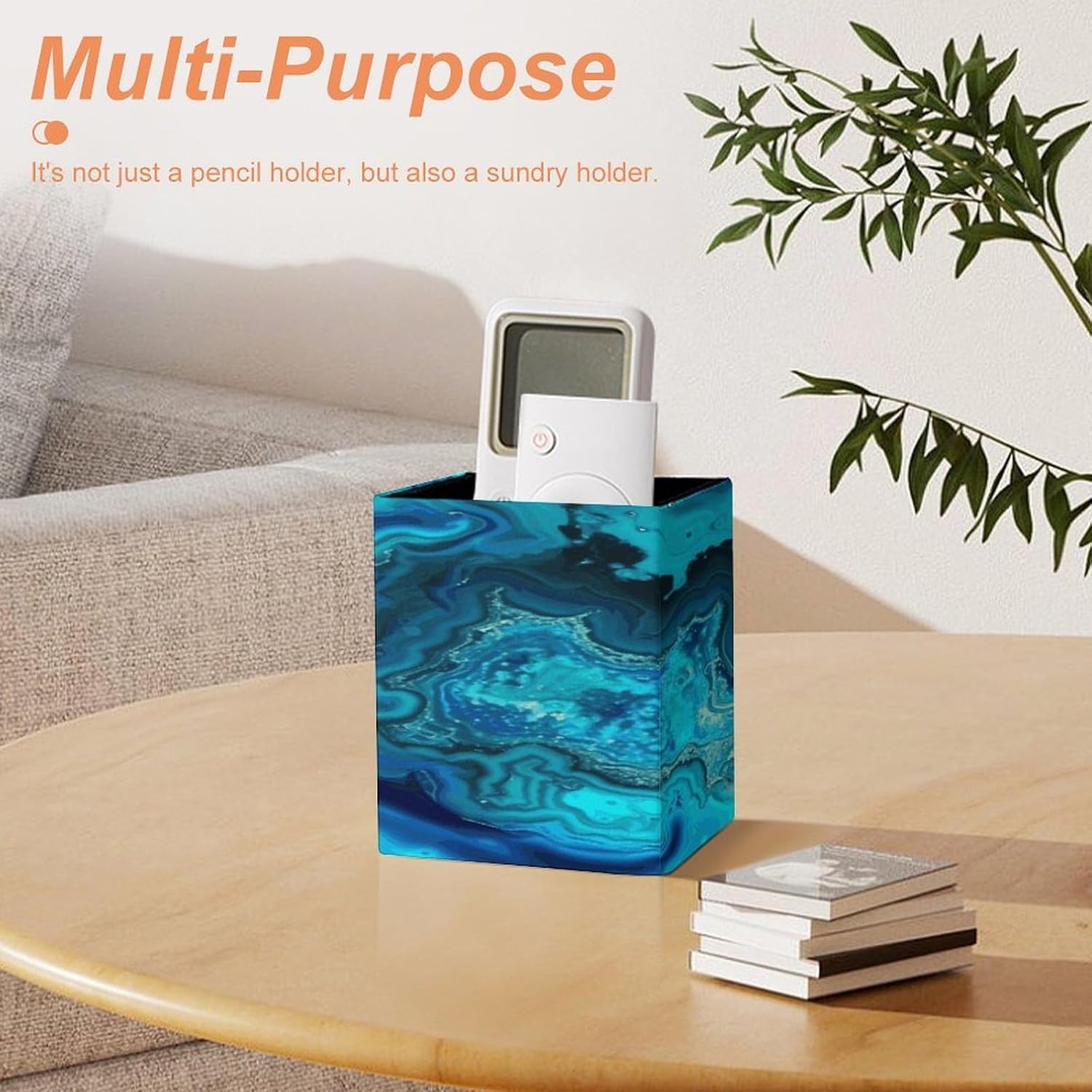 Blue Turquoise Square Pen Holder Desk Organizer for Office Home image 5