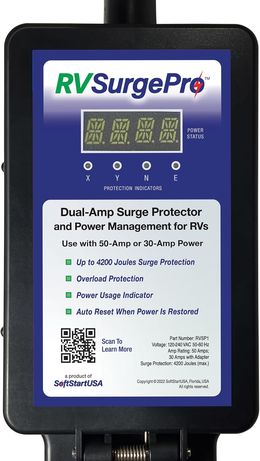 SoftStartRV By NetworkRV RV SurgePro Surge Protector by NetworkRV - Delivers Continuous Power Protection and Monitoring. Includes 30-Amp to 50-Amp Adapter