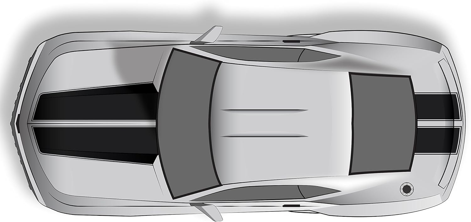 Factory Crafts Hood & Trunk Stripes Graphics Kit Vinyl Decal Wrap Compatible with Chevrolet Camaro 2010-2015 - Gloss Black