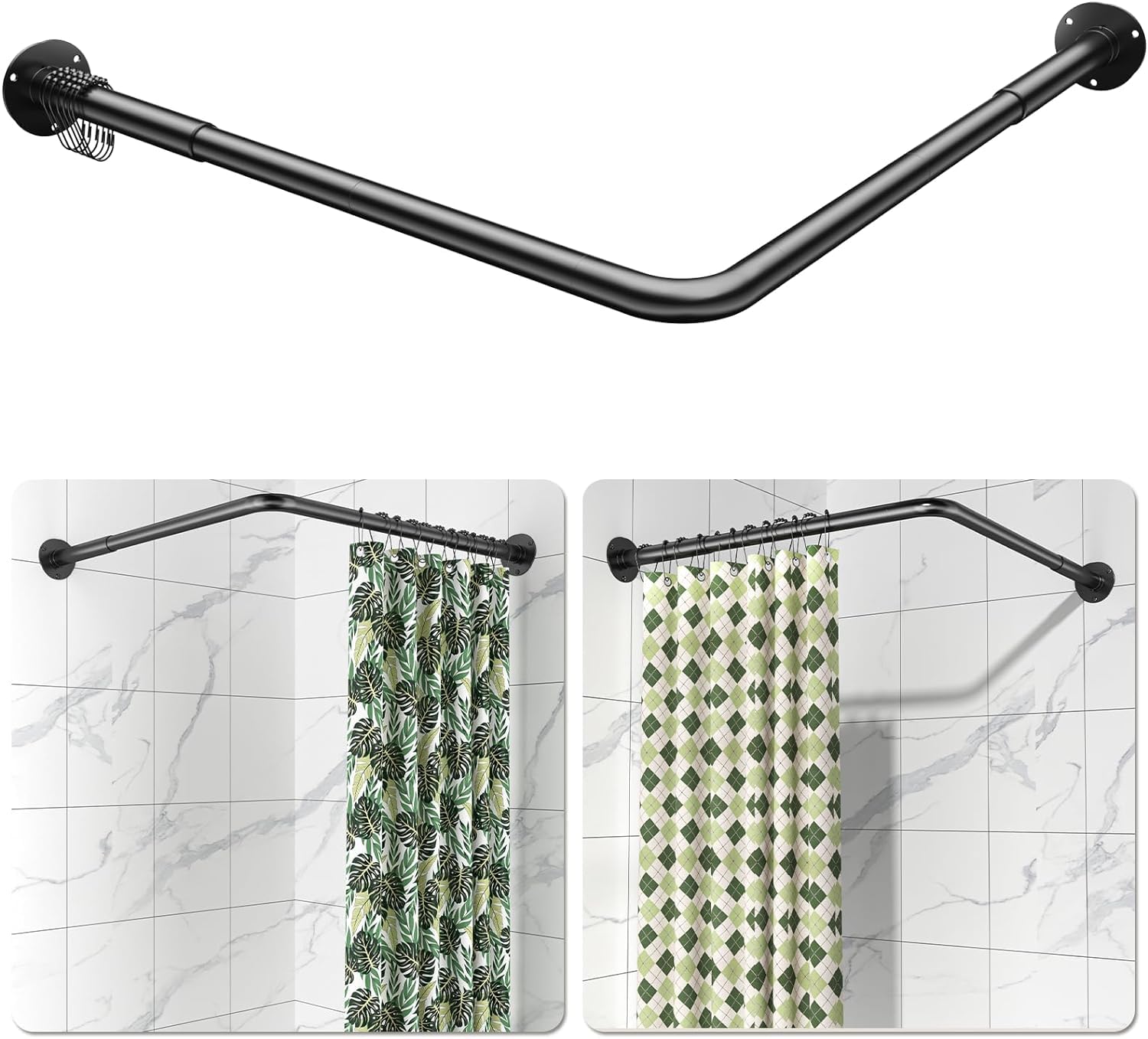 YASONIC L Shaped Shower Curtain Rod 3 Pack Corner Shower Caddy