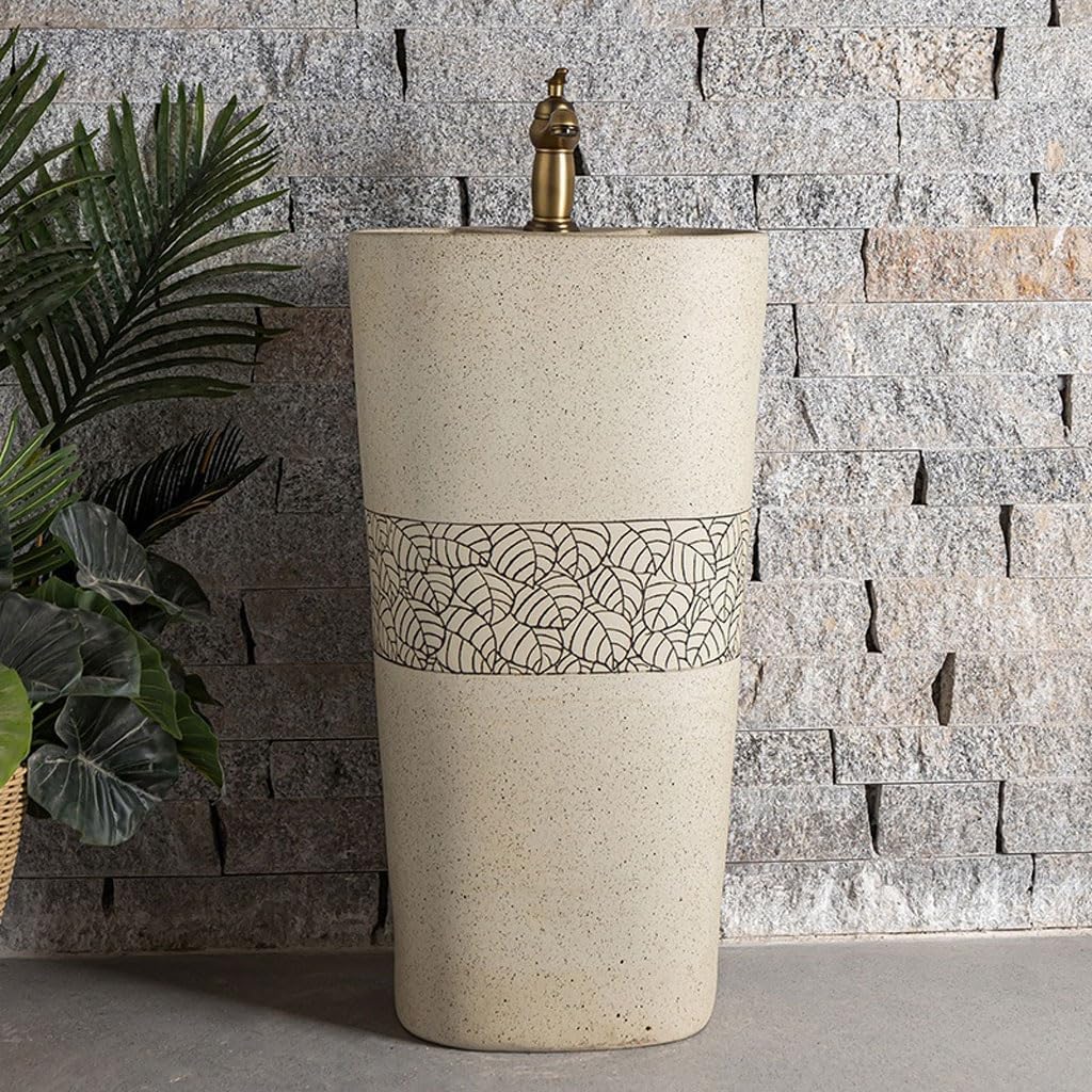 Pedestal Sinks Ceramic Column Wash Basin Balcony Bathroom Floor Integrated Home Sink (A)