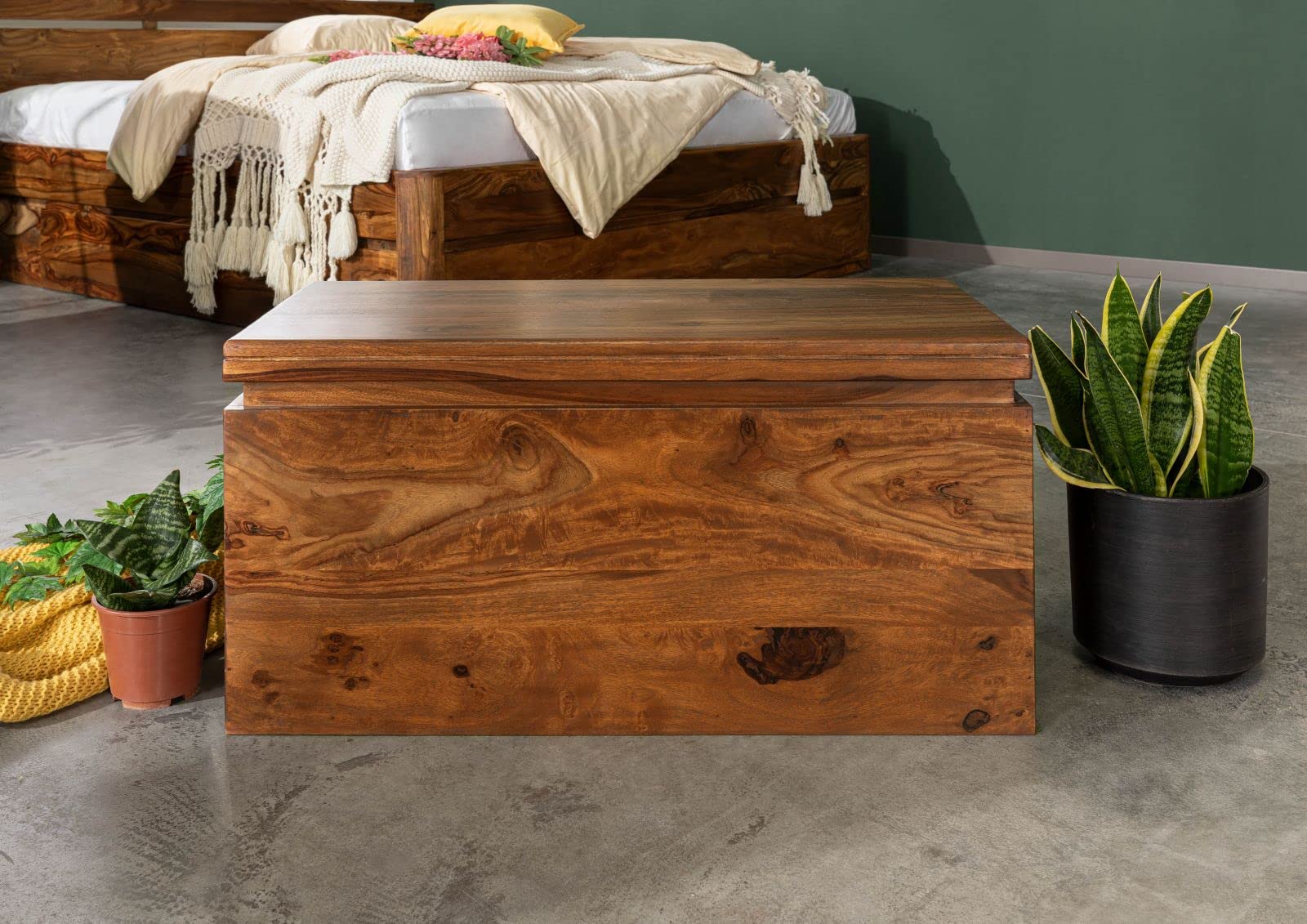 MASSIVMOEBEL24.DE | Toronto Truhe aus Massivholz walnuss - gewachst Sheesham Stauraum + Sitzgelegenheit + Deckel 80x40x40 Aufbewahrungsbox Holztruhe Sitztruhe