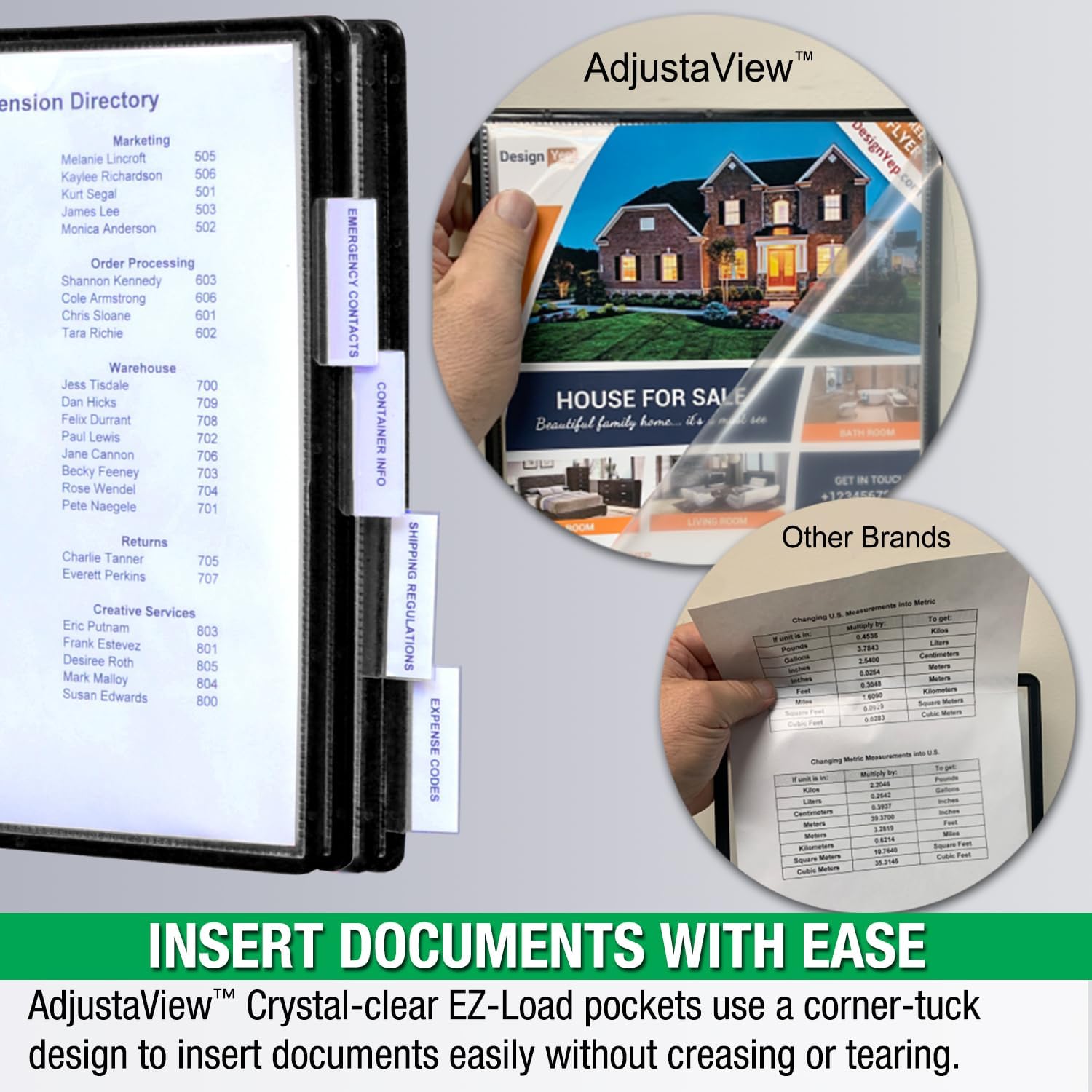 Ultimate Office AdjustaView 10-Pocket Wall Reference Organizer with Easy-Load Pockets and Mounting Screws, Black Pockets