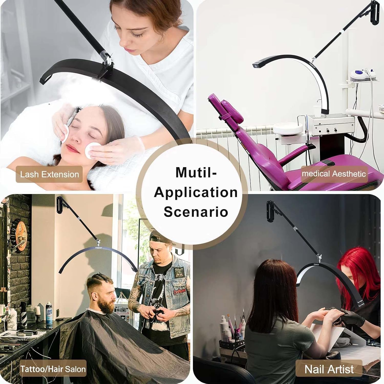 Half Moon LED Nail Tech Light, 23-Inch Wall Mounted Aluminum Alloy Lash Lamp, Adjustable 3 Modes 3000K-6000K LED Manicure Lamp, Shadowless Lighting White