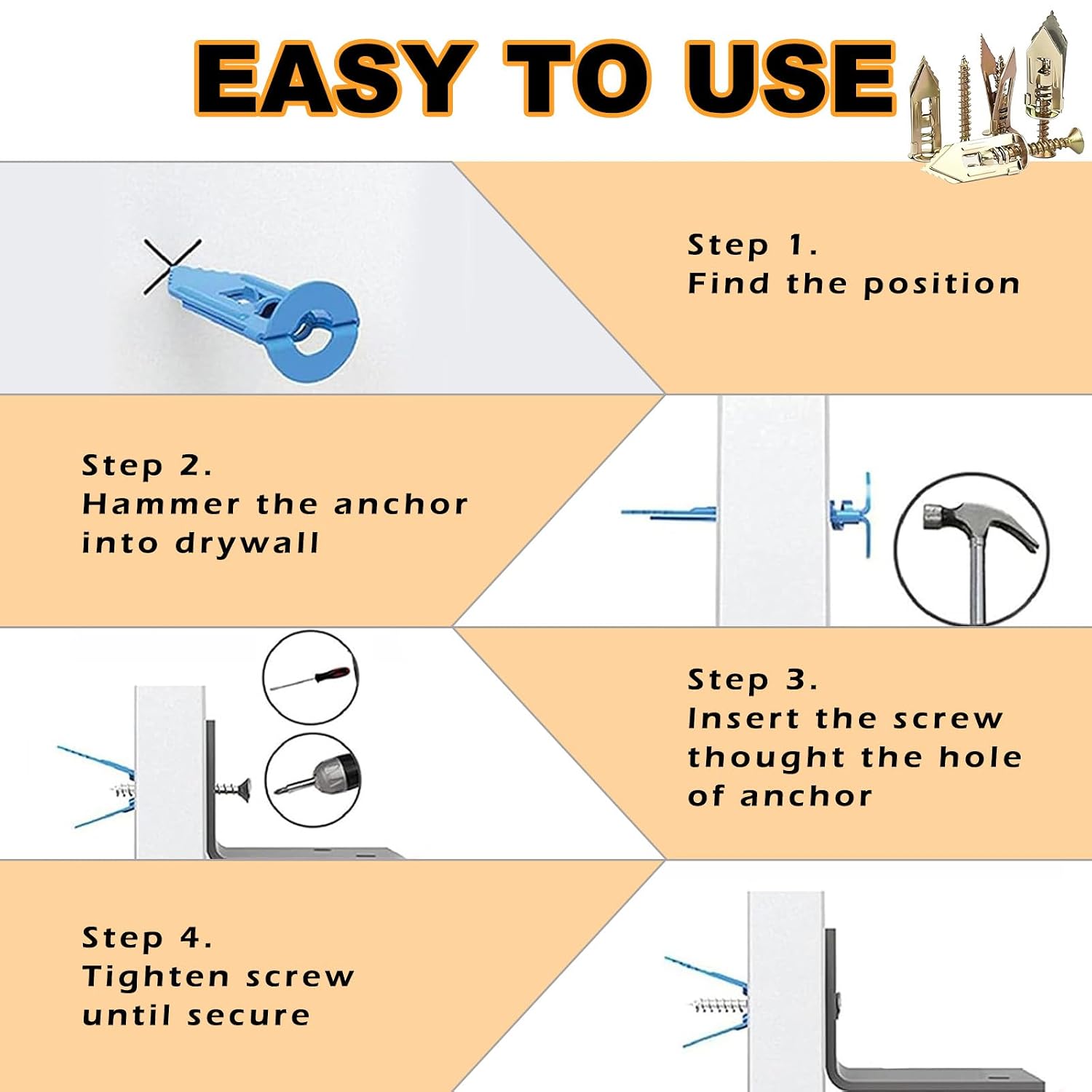 Self Drilling Drywall Anchors with Screws Kit, 160 Pcs