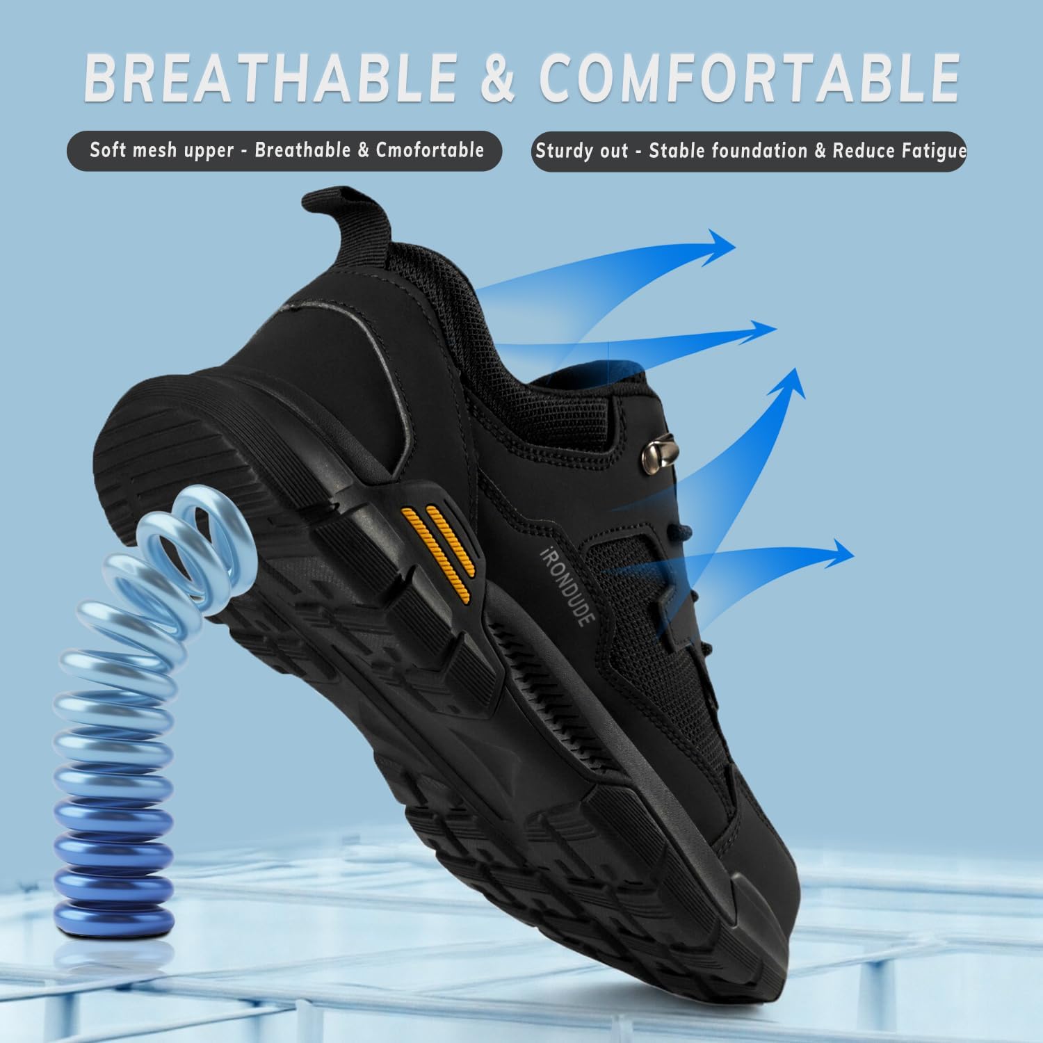 Composite Toe Shoes for Men Black Steel Toe Shoes Comfortable Non Slip Work Shoes Breathable Lightweight Construction Safety Sneakers Puncture Proof - Image 7