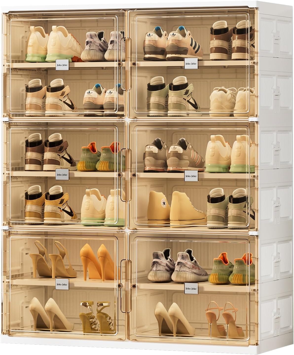 Large 6-Tier Foldable Shoe Rack Organizer for Closet & Entryway, Collapsible Storage Cabinet with Magnetic Doors, Holds 24 Pairs - Stylish White Design Double-Row 6 Tiers (Standard Tiers Only)