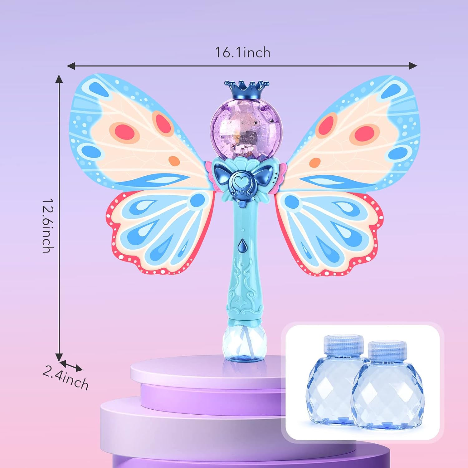 Bubble Machine for Kids 1-3, Kimiangel Handheld Butterfly Blower Toy with Light and Music for Parties, Weddings, Outdoor and Indoor, Princess Magic Bubble Wand with Bubble Solution