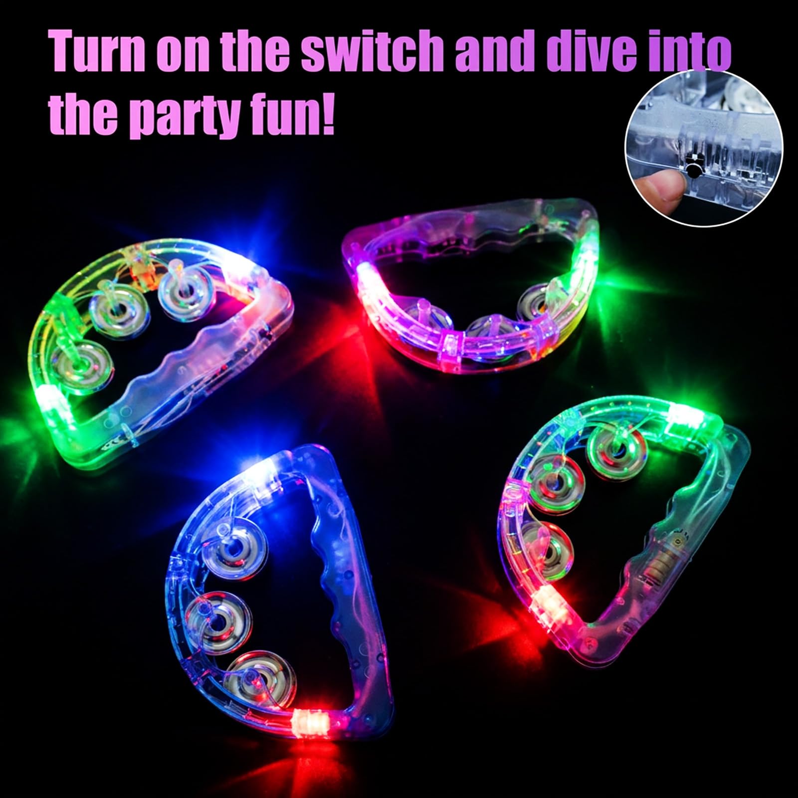 LED-Leucht-Tamburine, 32 Stück, mit Musik, blinkendes Handinstrument, leuchtet im Dunkeln, Partyzubehör für Hochzeit, Erwachsene, Teenager, Partyzubehör