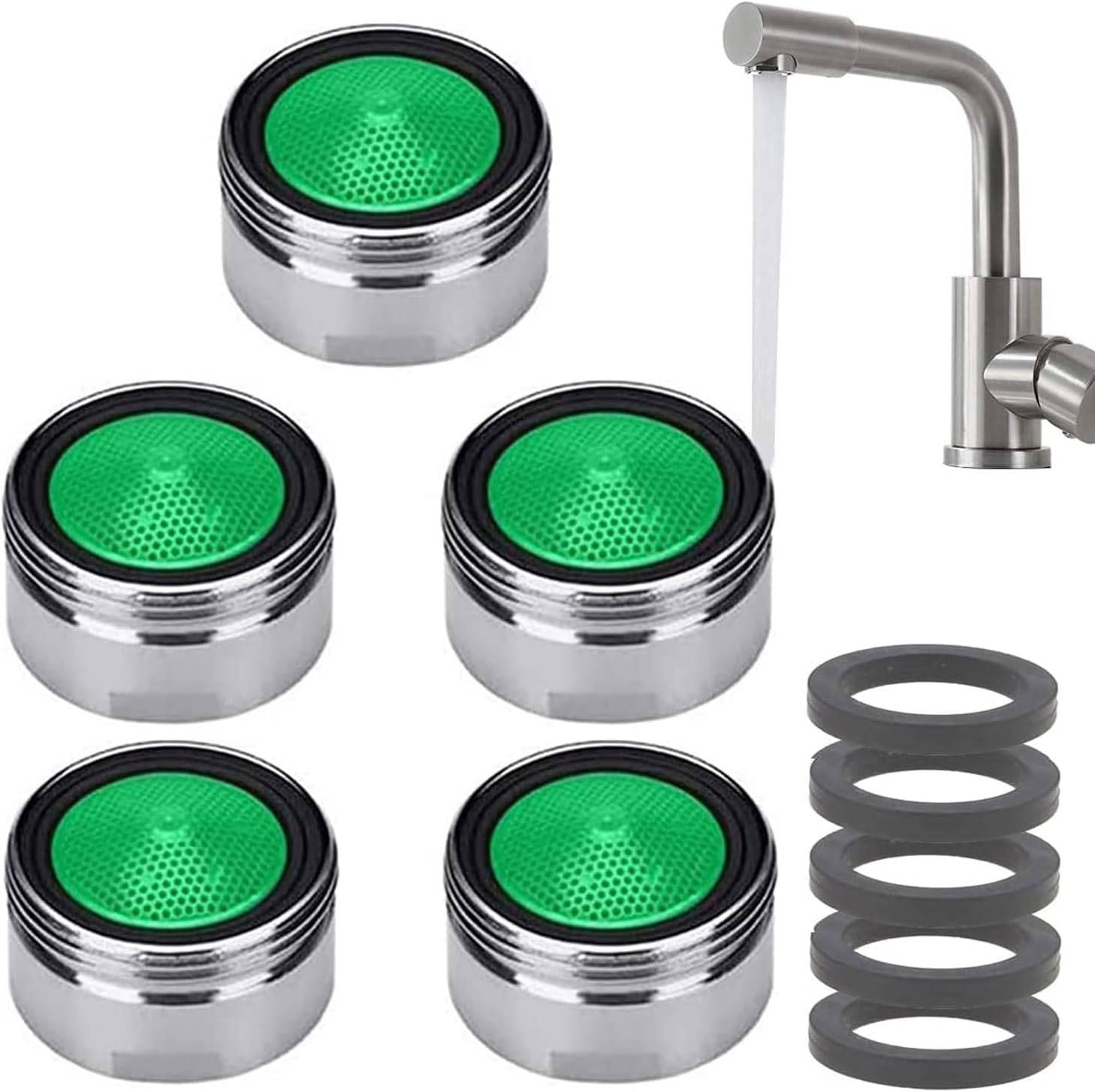 UraXx Brass Regular 22 mm Water Tap Aerator Foam Flow, Standard Size (Green) - Set of 5
