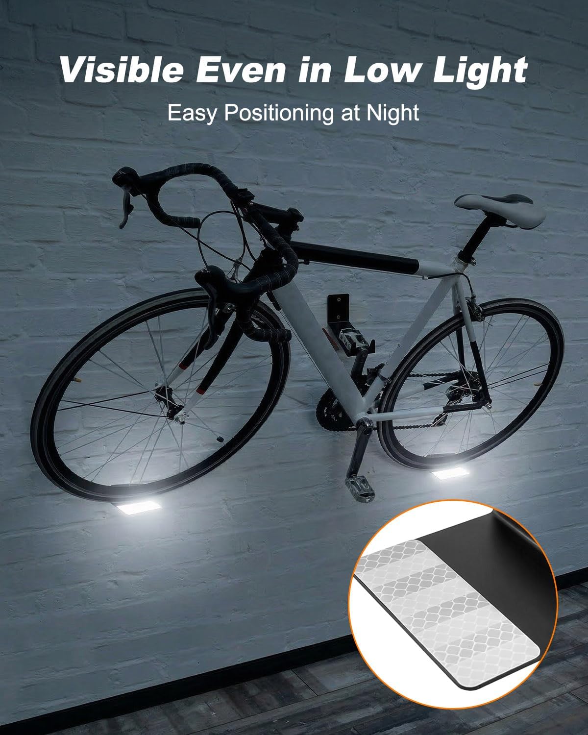 Wall Mount Bike Pedal Hanger with Reflective Strip, for Garage Vertical