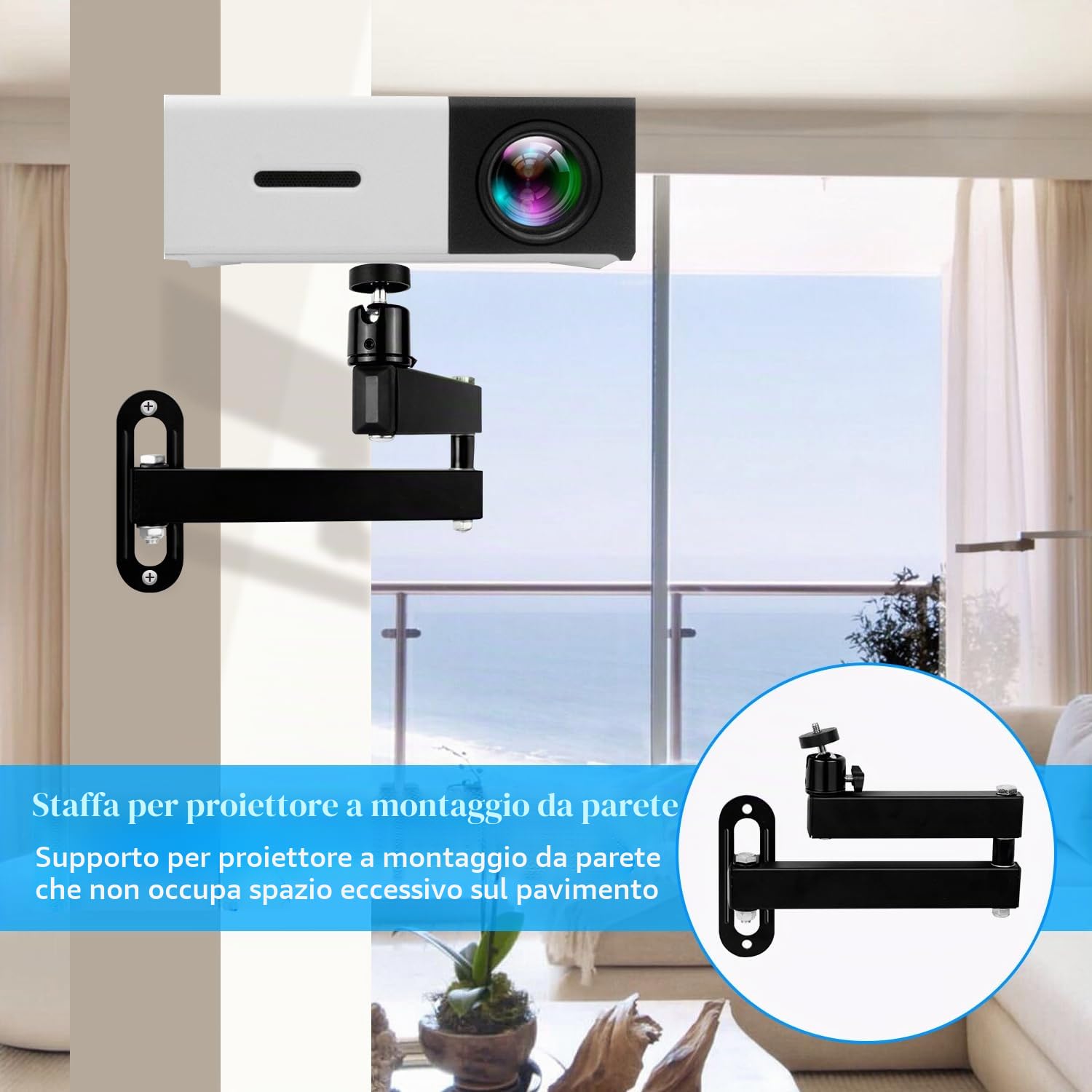Supporto Per Proiettore A Parete, Staffa In Metallo Multiangolo Regolabile Proiettore/Supporto Monitor Con Interfaccia Vite Da 1/4 Di Pollice Braccio Articolato