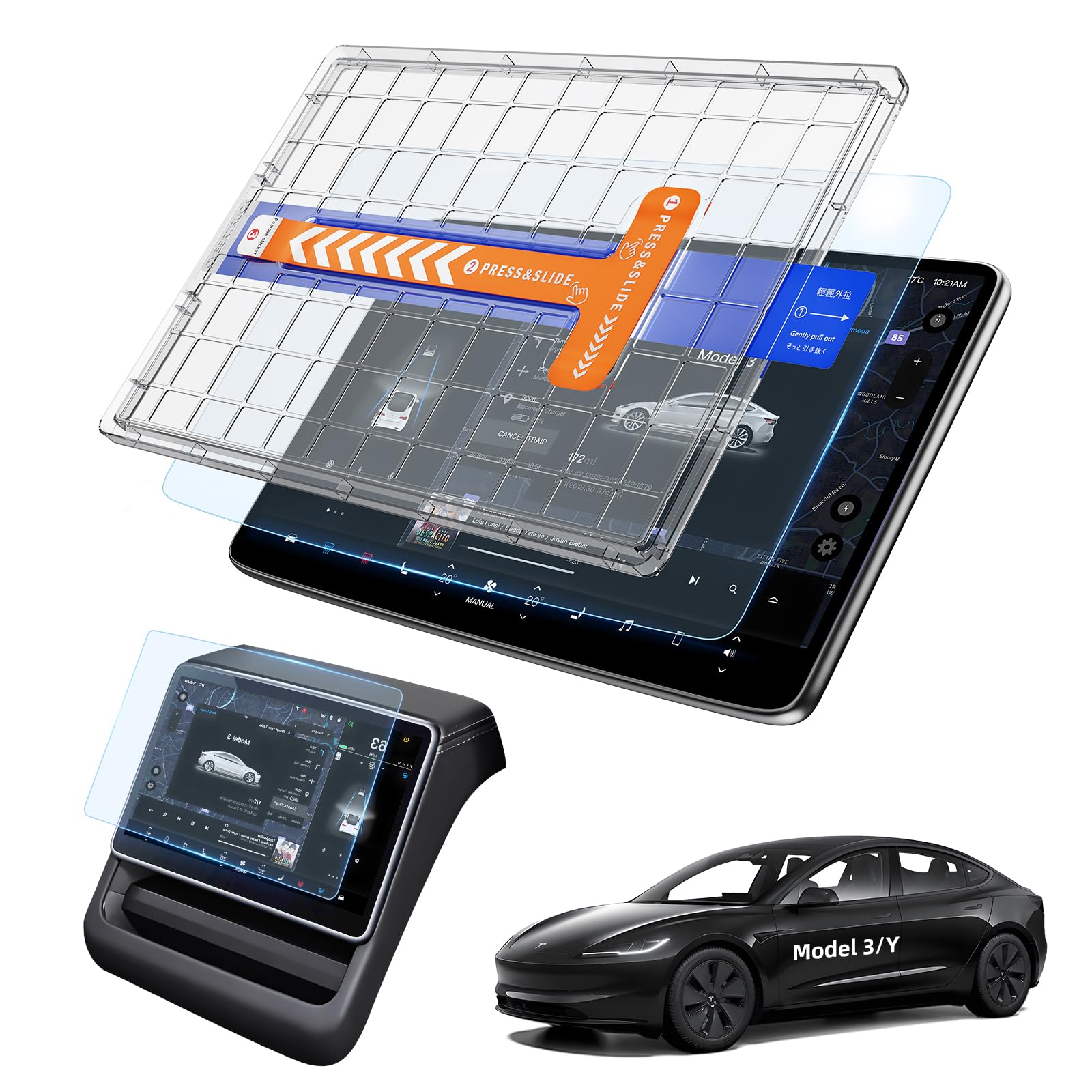 16" + 8" Pellicola Schermo Matte per Tesla Model Y Juniper Premium/Performance 2026 2027 2028, 9H Vetro Temperato Proteggi per Display Anteriore e Posteriore con Kit Allineamento [2 Pezzi]