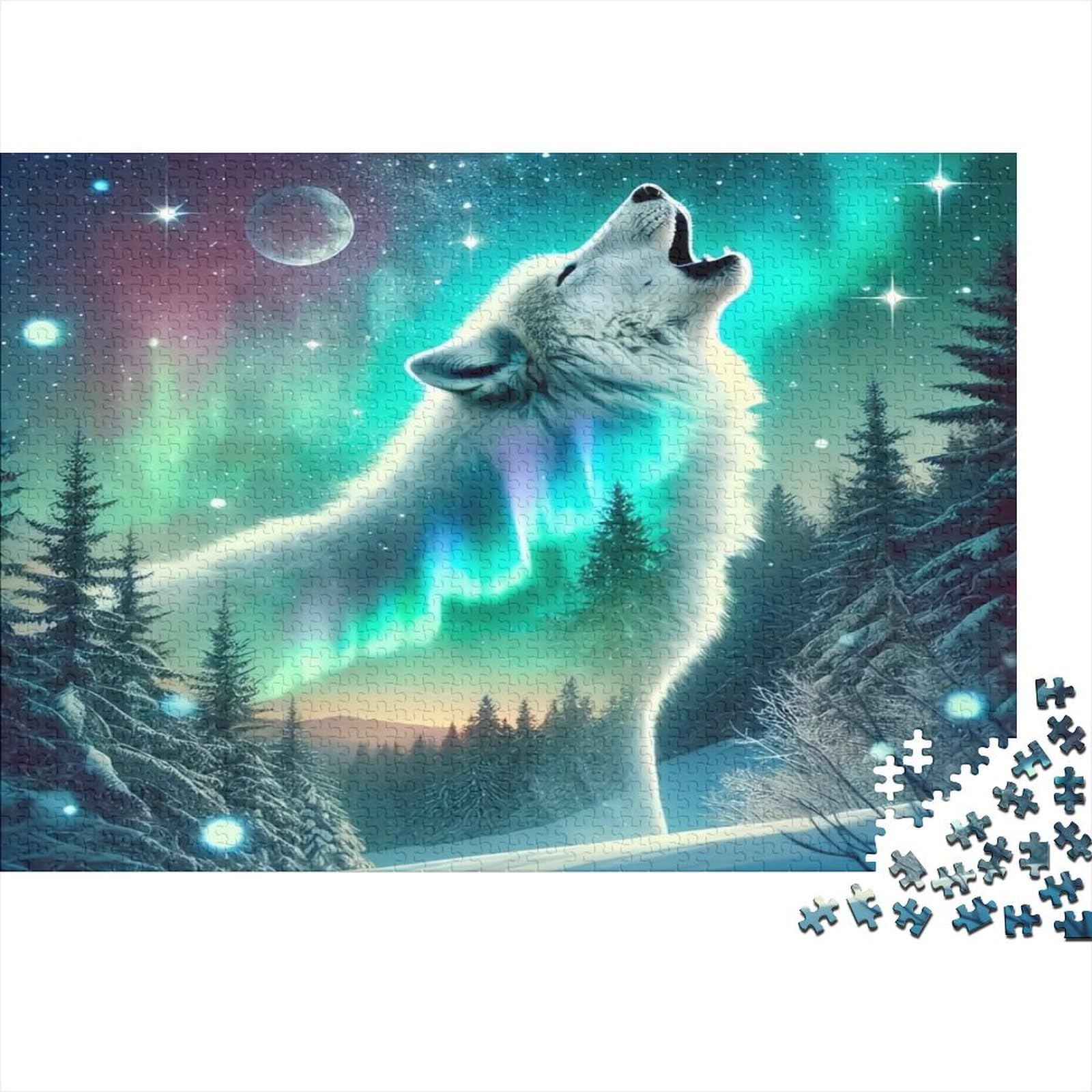 Arctic Wolf Howling Jigsaw 1000 Pieces Challenge Game for Adults, Impossible Jigsaw Puzzles 1000 Piece Educational Games for Adults Or Families 70x50cm/1000pcs