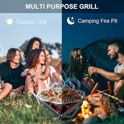 Miniatura 4 de Parrilla de barbacoa pequeña, parrilla de carbón plegable instantánea portátil, 4 piezas de acero inoxidable, kit de fuego de campamento, con placa