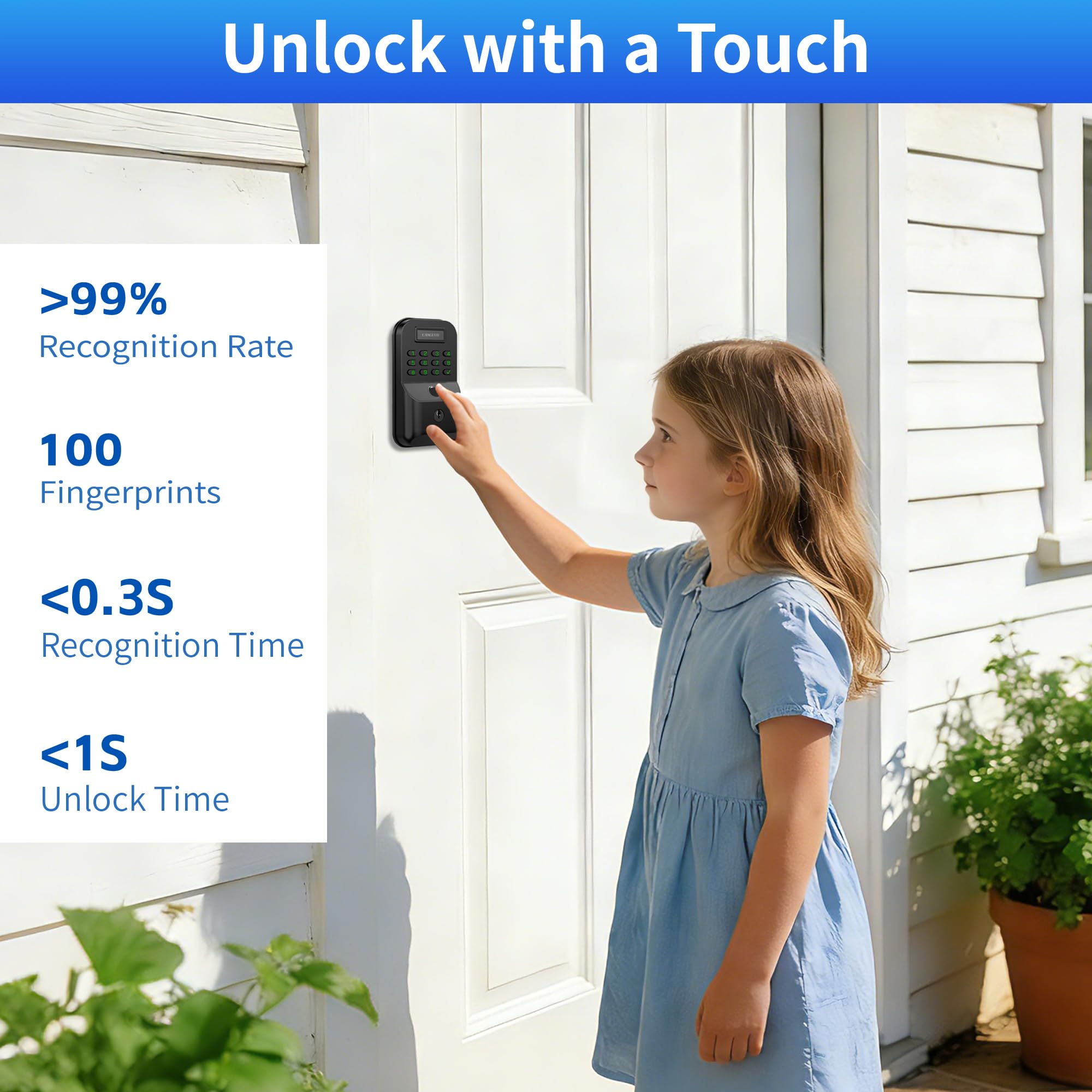 Cerradura electrónica de puerta de entrada sin llave, cerradura inteligente con teclado para puerta delantera con control de huellas dactilares y aplicación, cerrojo funciona con Smart Life