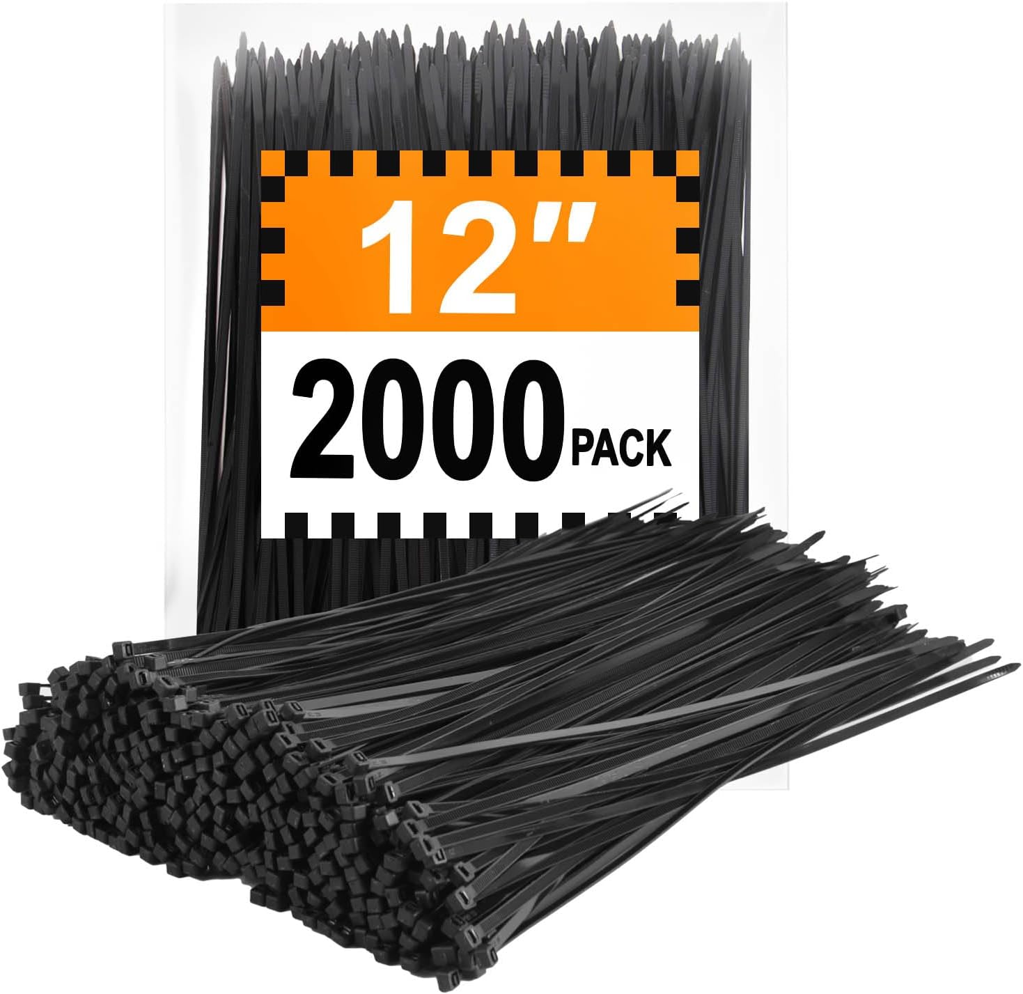 Zip Ties 12 inch (2000 Pack), 45 lb, Black Wire Ties, UV Resistant Cable Ties for Outdoor Use, LOCKLOCK
