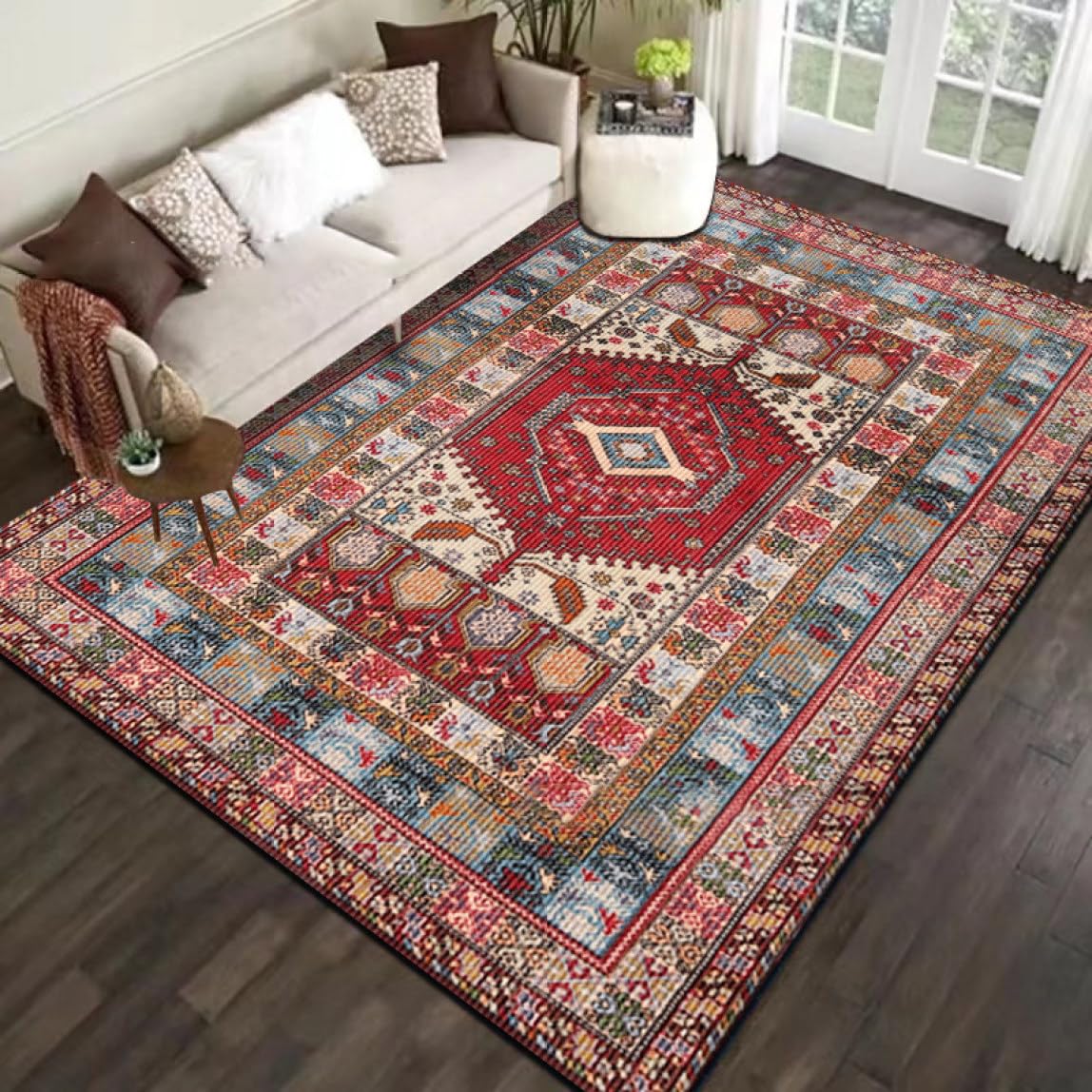 花柄ラグ・カーペットペルシャ Amazon | ペルシャ絨毯風 ペルシャ柄 洗える 花柄7 ラグ ラグマット