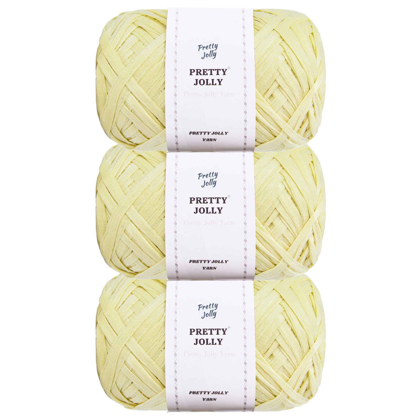 Pretty Jolly 3 Skeins Soft Tape Ribbon Yarn (Pale Yellow) — image 1