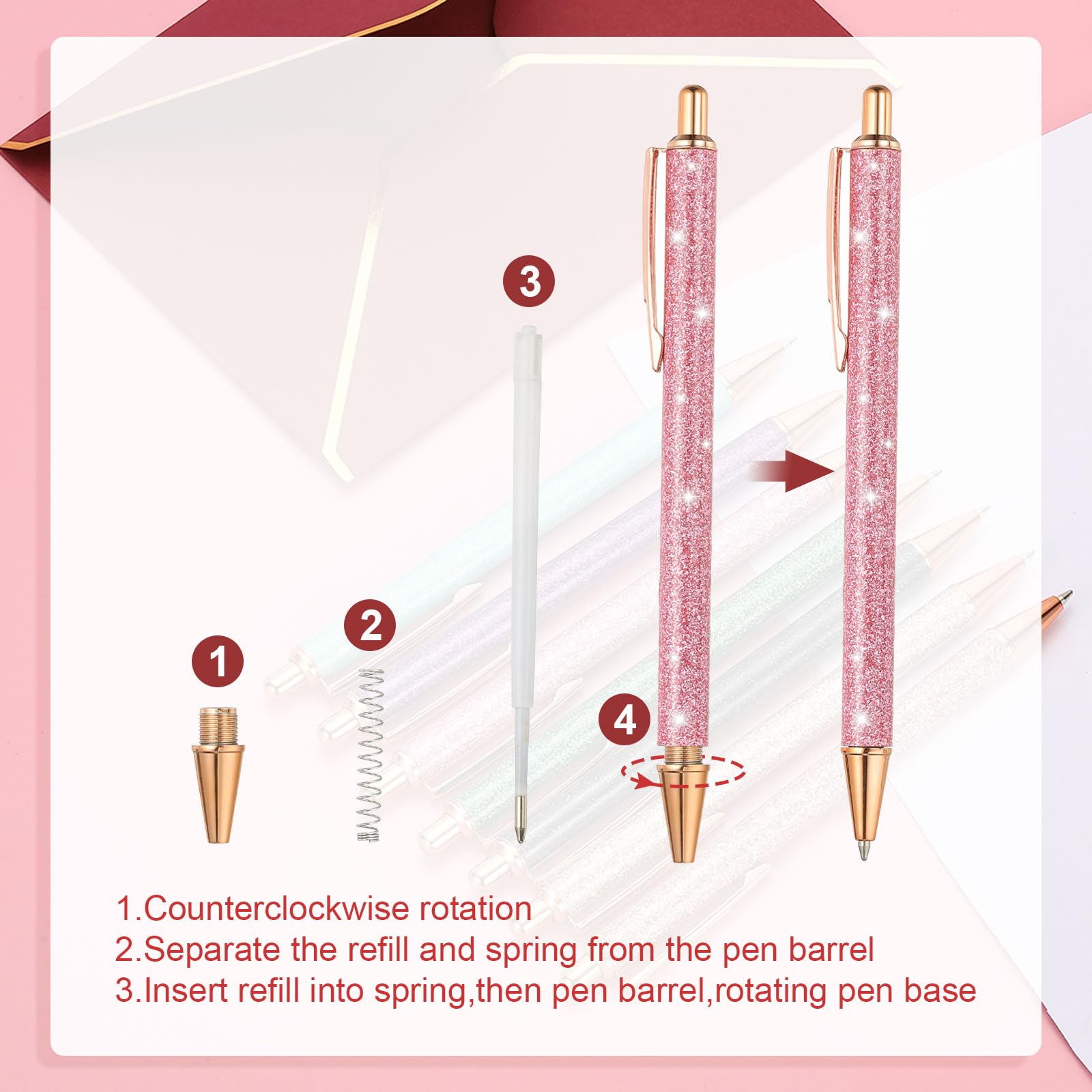 PATIKIL Penna A Sfera Con Cristalli, 4 Pack Penne A Sfera Perle