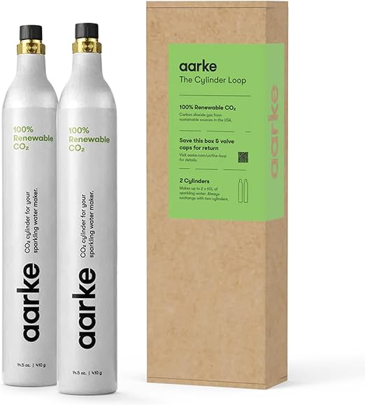 aarke CO2 Gas Refill Pack - 2 Cylinders, Carbonator Compatible With Most Sparkling Water Maker Appliances, Soda Machine Parts And Accessories (2-Pack)