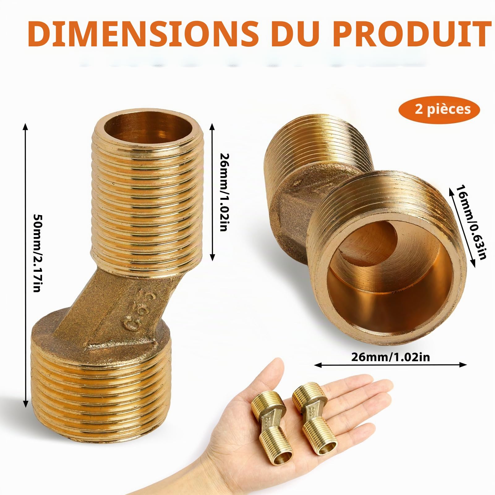 Lot de 2 Raccords en S pour Robinets Muraux, Compatible avec Connexions 3/4" et 1/2", Décalage de 12,5 mm, Idéal pour Installations de Cuisine et Salle de Bain, en Laiton Durable