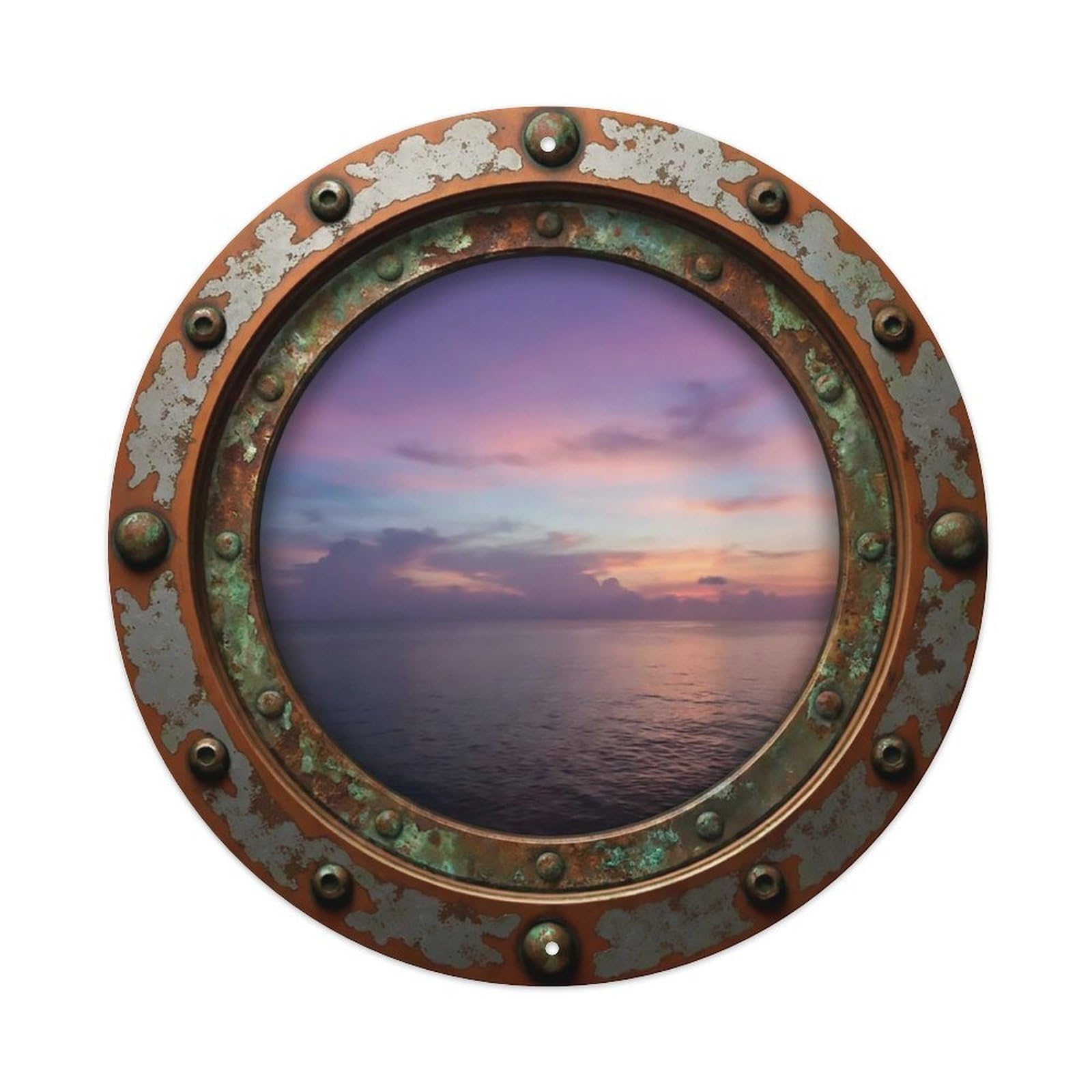 Vintage Porthole Orchid Evening Nautical Window View Metal Tin Sign