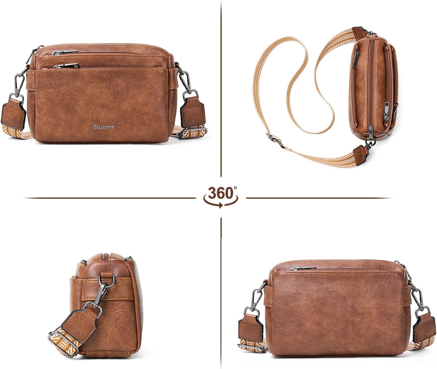 Bluome 5 Zips Crossbody Bags For Women Travel Bag Small Pu Leather Shoulder Cross Body For Woman Purses Handbags - Image 7