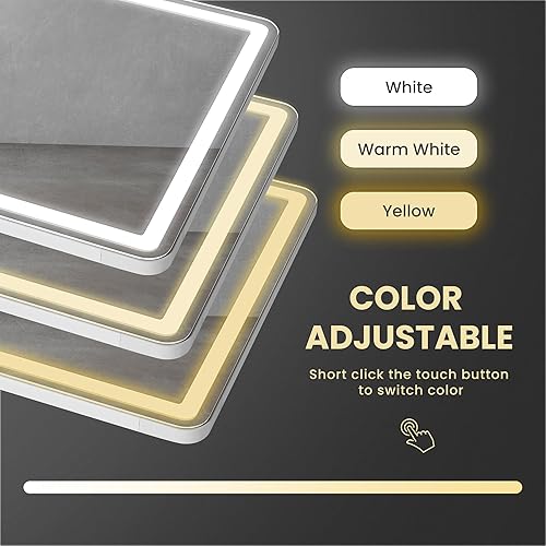 Miniatura 3 de Espejo de suelo con luz LED, espejo de longitud completa de 64 x 21 pulgadas con soporte, espejo colgante de pared con atenuación e iluminación de 3