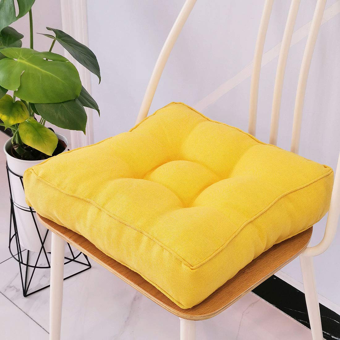 Cojín de Asiento de Silla Relleno Cuadrado de Lino sintético, Cojines de Silla firmes y Suaves, Asiento cómodo para Oficina, hogar o automóvil 20 "x 20" Amarillo