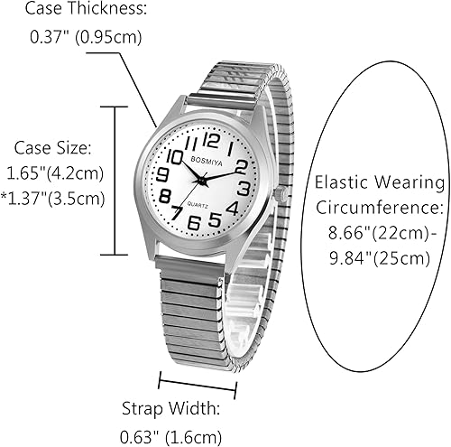 Miniatura 6 de JewelryWe Reloj de cuarzo para hombre con esfera grande, color dorado, plateado, banda elástica