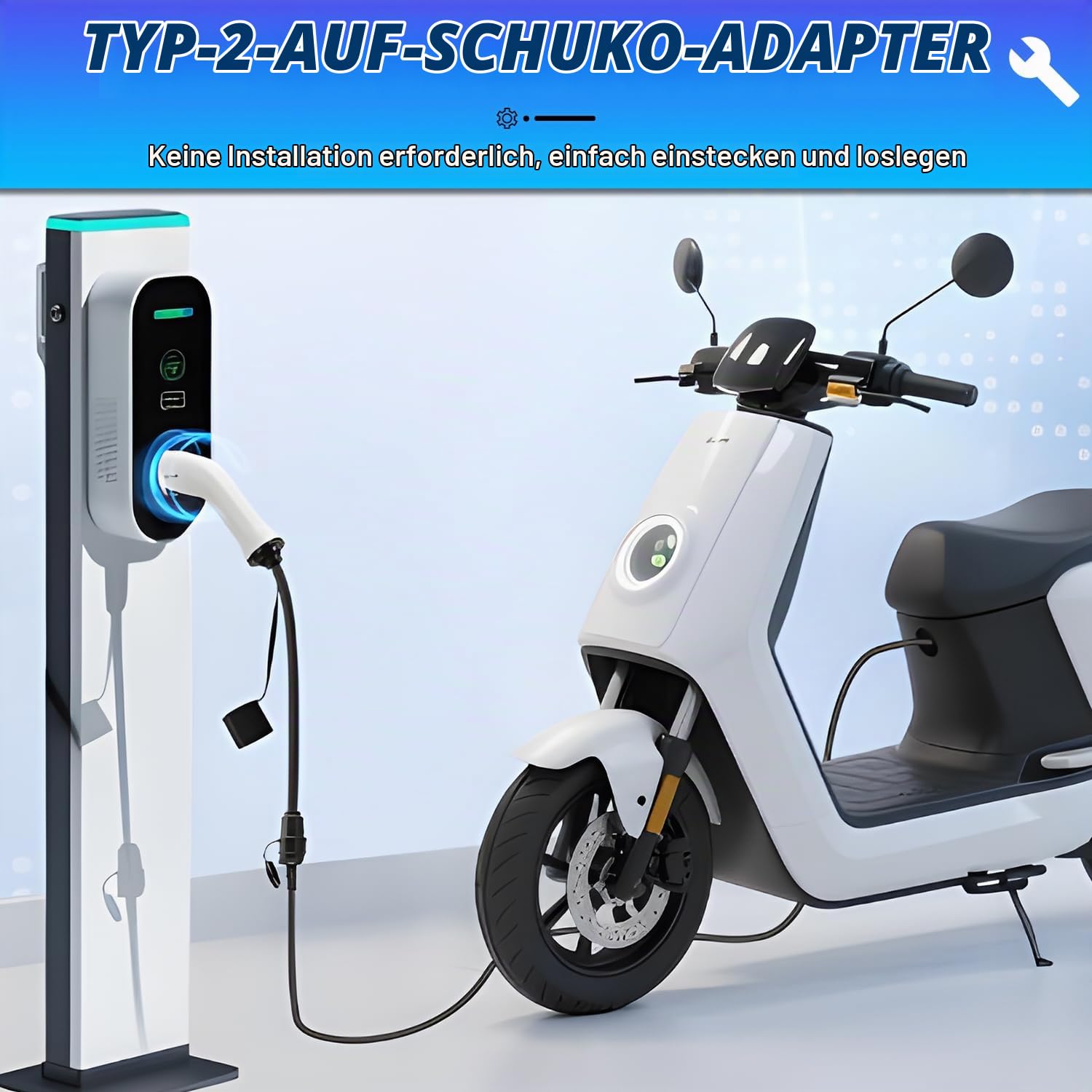VOBOR Elektroauto Ladegerät Adapter, Typ 2 auf Schuko Adapter für Schuko auf IEC 62196 Typ 2 Auto Ladestationen, Wallbox Schuko Ladekabel Adapter für EV Adapter