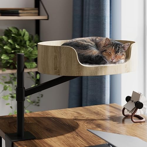 Voraus Large cat Desk Bed Side Table Hammock,Space-Saving 360°Rotating & Adjustable Shelf Elevated cat Bed for Desk Mount