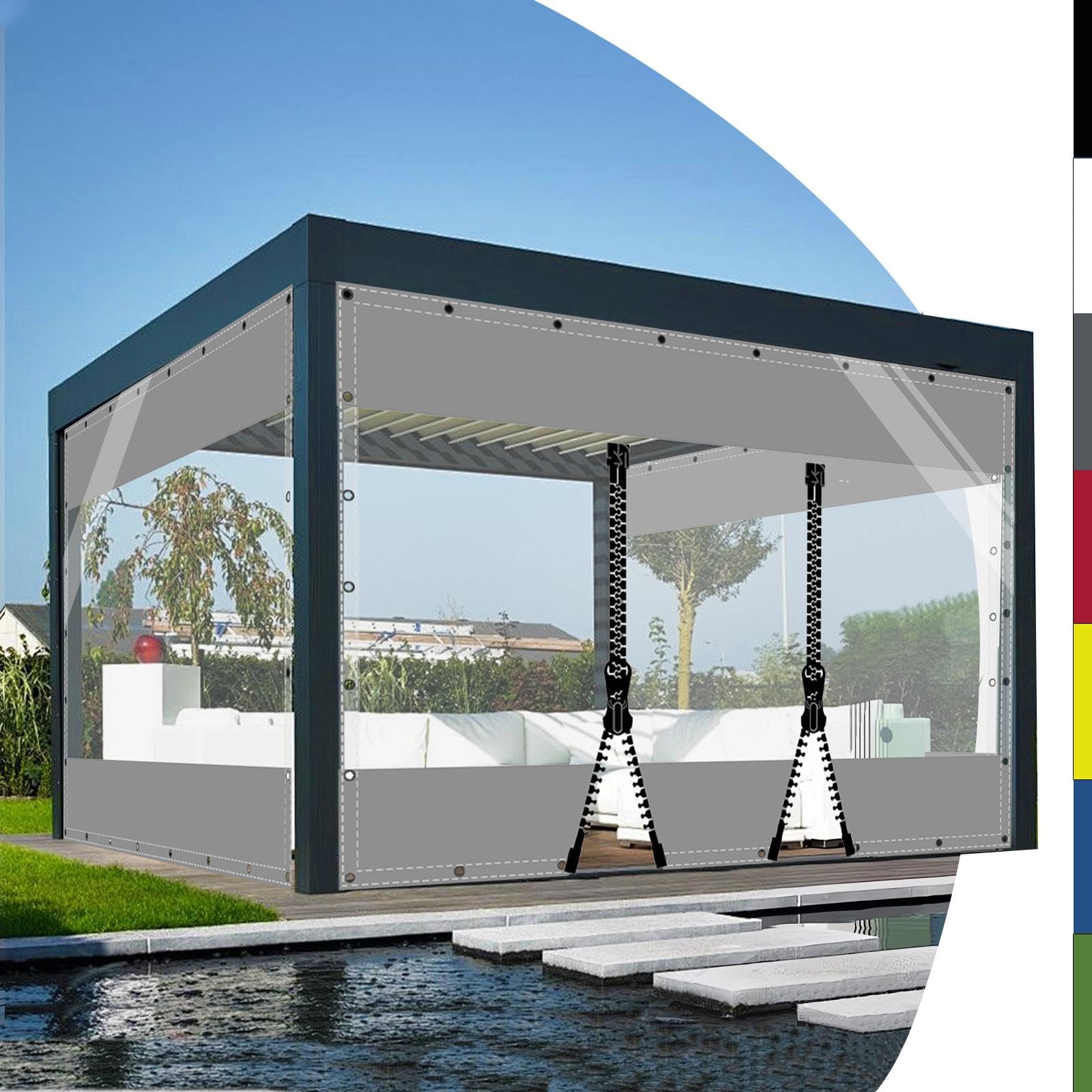 Lona Transparente con Ojales, Resistente al Agua, 0,5 mm, Cortinas para Exteriores con Ojales, Lona de Tienda de campaña de PVC de 560 g/m², Resistente a la Intemperie, Lona para Lluvia para
