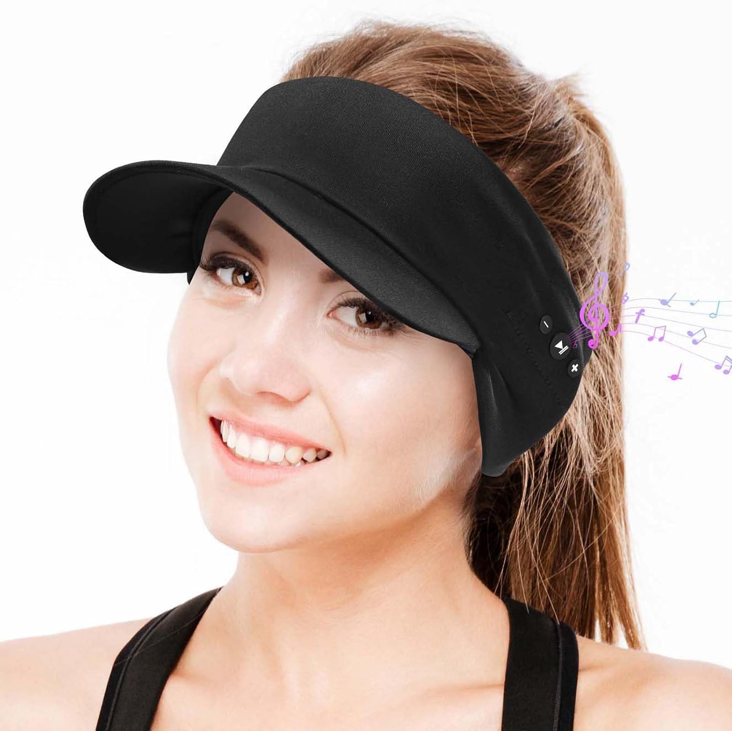 Bluetooth Sun Visor Hat Wireless Headphones with Mic for Sports-Black
