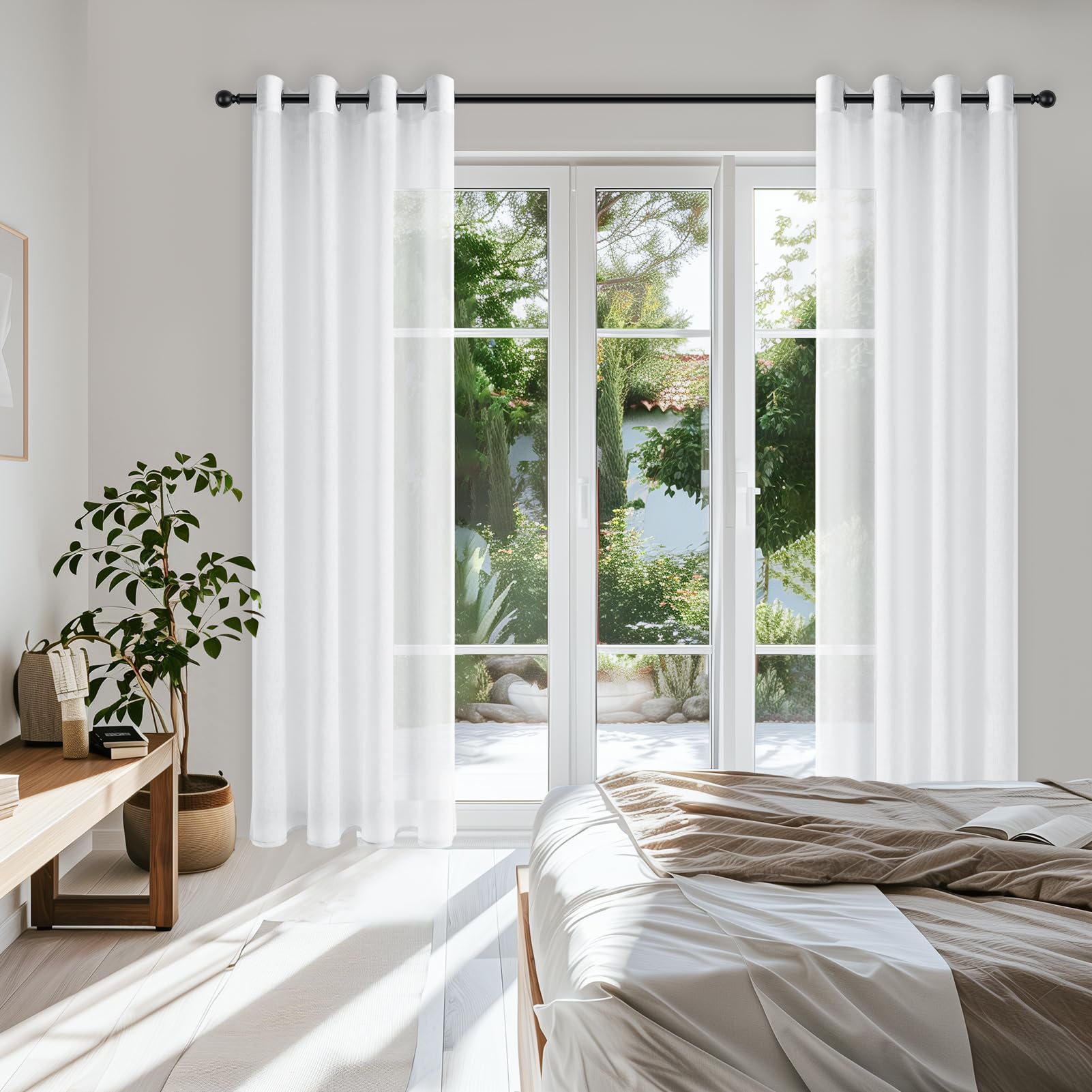 Topfinel Voilages à œillets rideaux transparents 2 panneaux blanc 140 cm x 122 cm