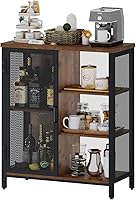 Vista 9 de BON AUGURE Armario de barra de café para licor casero, pequeño armario de almacenamiento para cocina y entrada, aparador de buffet industrial