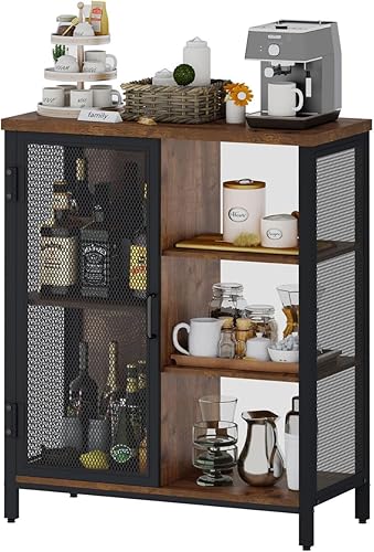 Miniatura 9 de BON AUGURE Armario de barra de café para licor casero, pequeño armario de almacenamiento para cocina y entrada, aparador de buffet industrial