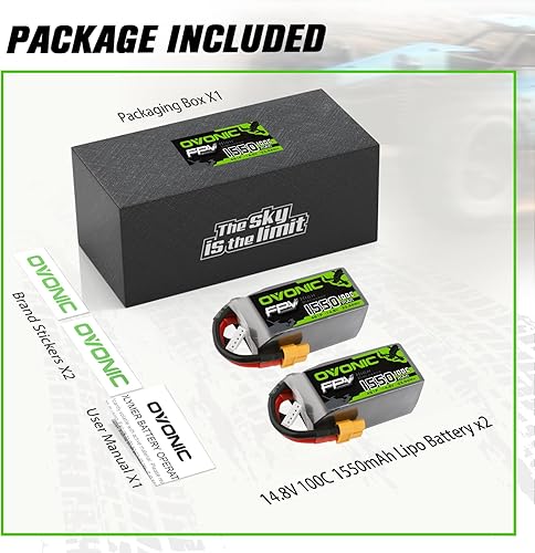 Miniatura 6 de OVONIC 4s Lipo Battery 100C 1550mAh 14.8V Lipo Batería con conector XT60 para RC FPV Racing Drone Quadcopter (2 paquetes)
