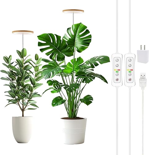 yadoker Luz de cultivo de plantas, luz LED de espectro completo para plantas de interior, altura ajustable, temporizador automático, bajo voltaje
