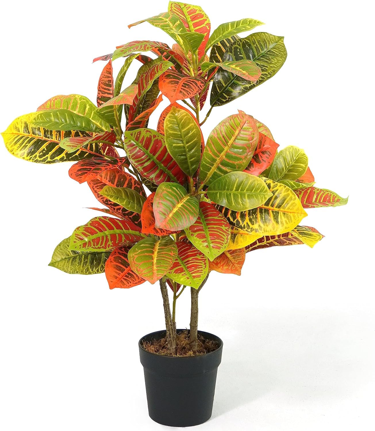 CAPHAUS 30 Inch Artificial Croton Tree Potted Plant - UV Resistant Faux Topiary Plant, Low Maintenance Realistic Indoor Outdoor Decor for Home, Office