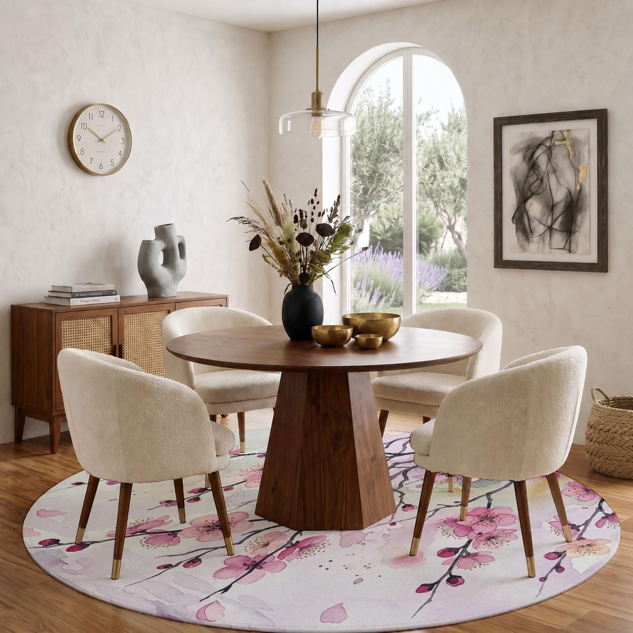 Tapis Nouvelles Fleurs Aquarelles De Style Chinois Rond 100cm