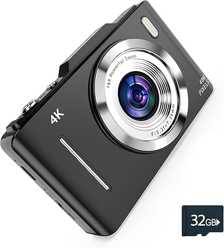 Miniatura 7 de Cámara digital 4K – Fotos de 48 MP, tarjeta SD de 32 GB y cordón incluidos, apta para viajes, cámara digital de apuntar y disparar, tamaño infantil