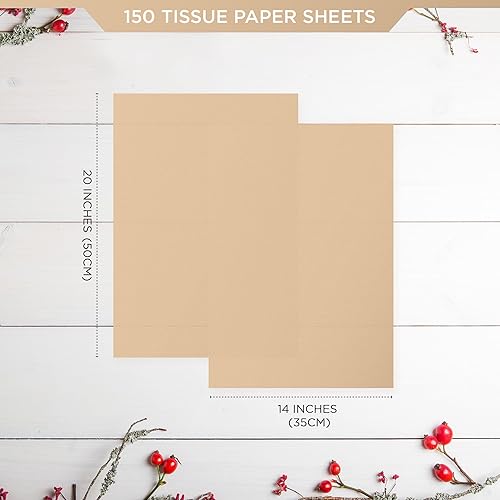 Miniatura 2 de Sanzix - 150 hojas de papel de seda kraft a granel de 14x20 pulgadas - Papel de regalo marrón para bolsas de regalo, boda, cumpleaños y