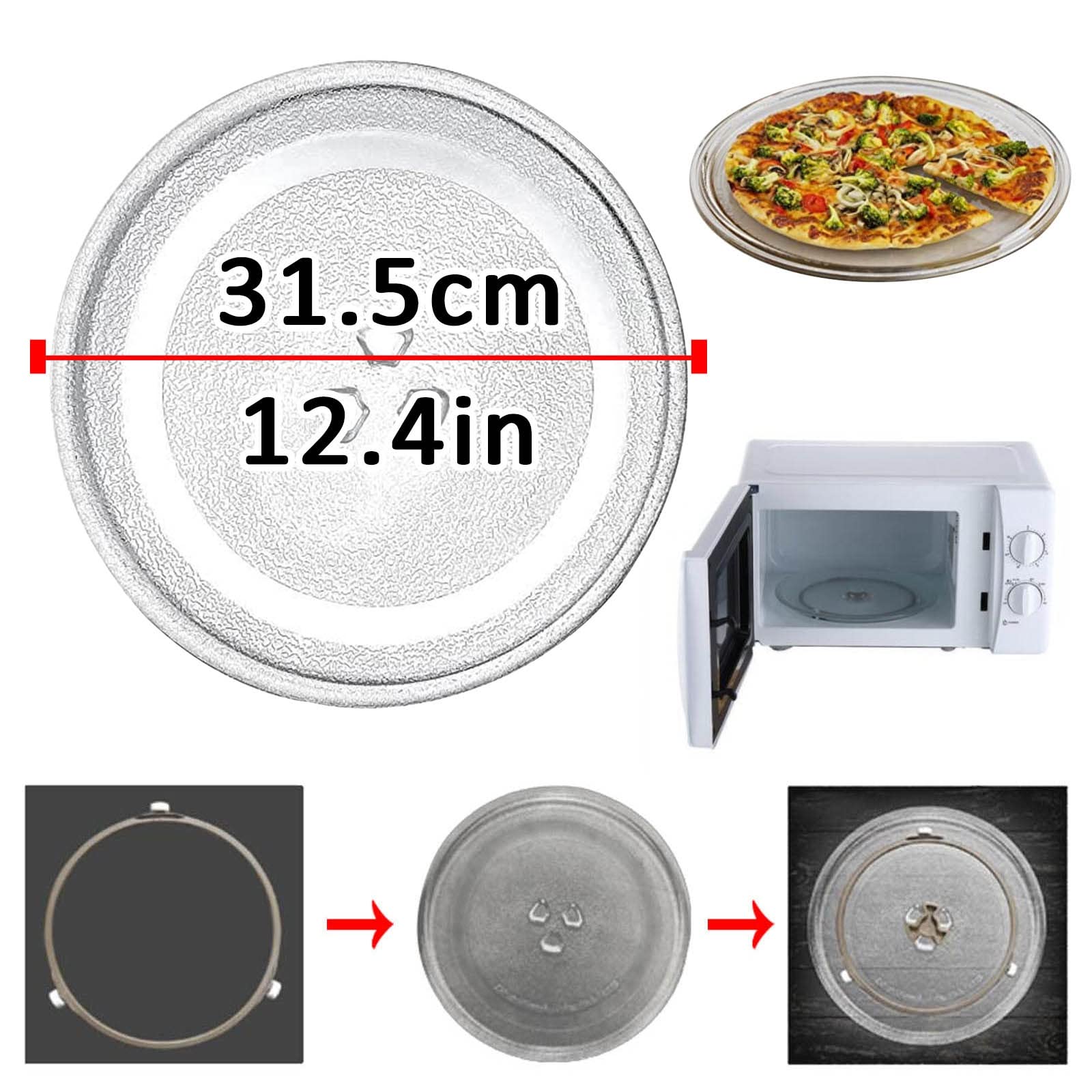 Universall Drehteller Für Mikrowelle, Hitzebeständig, Rund Glasdrehteller Für Mikrowellen, 24.5cm 25.5cm 27cm 31.5cm Ersatz Mikrowellenteller Mit Ring Drehteller Halter, Stabil, Antis-Rutsch ( Color :