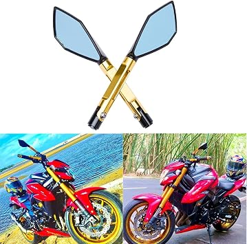 JMTBNO Universal M8 M10 Motorcycle Rear View Mirrors Handle bar End Side Mirror Compatible with Honda Scooter Suzuki Yamaha, Kawasaki VictoryGold