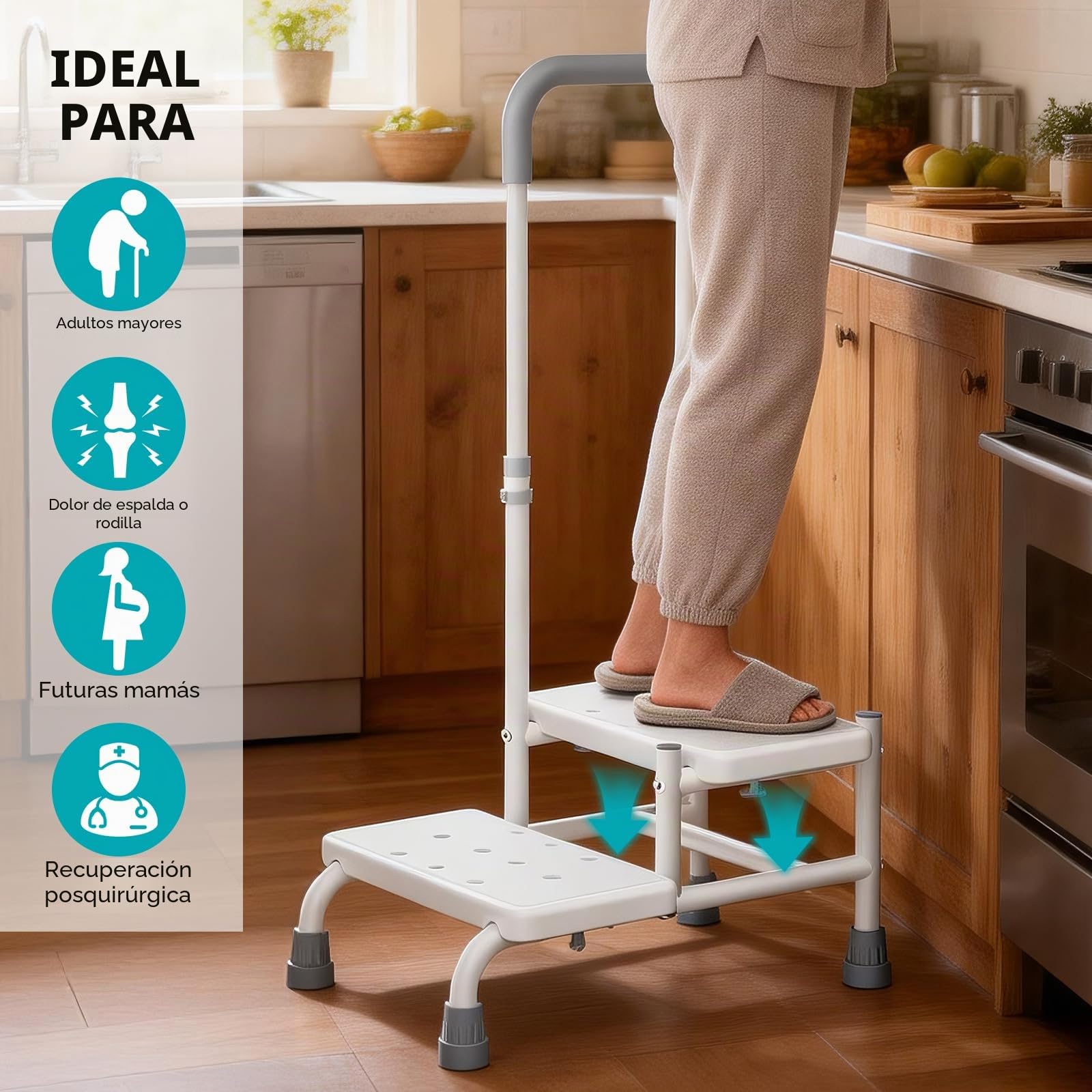 FORTEMOTUS Ayuda de Acceso Ducha del Baño - Ayuda de Entrada con Asa para Bañera Personas Mayores y Discapacitadas y 2 Escalones Ideal para Bañera, Cama y Coche, Blanco