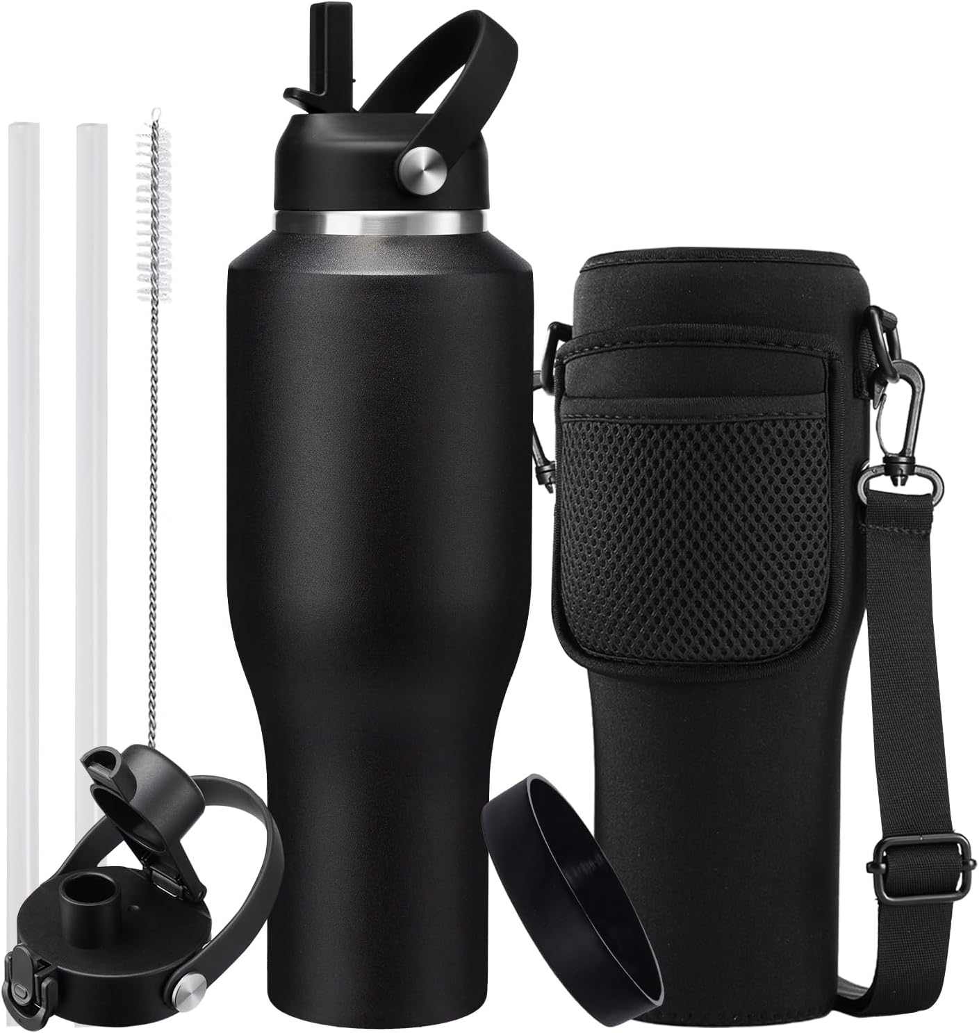 40 OZ Stainless-steel Insulated Water Bottles - Cold 48H & Hot 24H, Leak-Proof Metal Water Flask with Sleeve, Protective Boot, BPA Free Vacuum Insulated 40oz Water Bottle Fits In Cup Holder