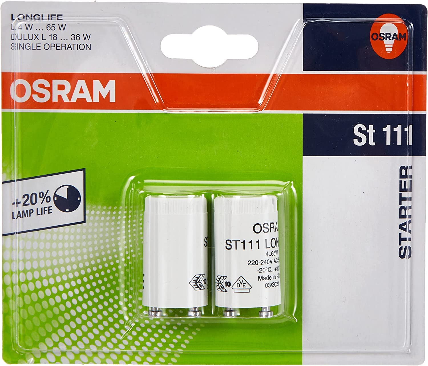 Osram Starter 111 Longlife, Für Einzelschaltung von Leuchtstoffröhren, 2er-Pack, Grau