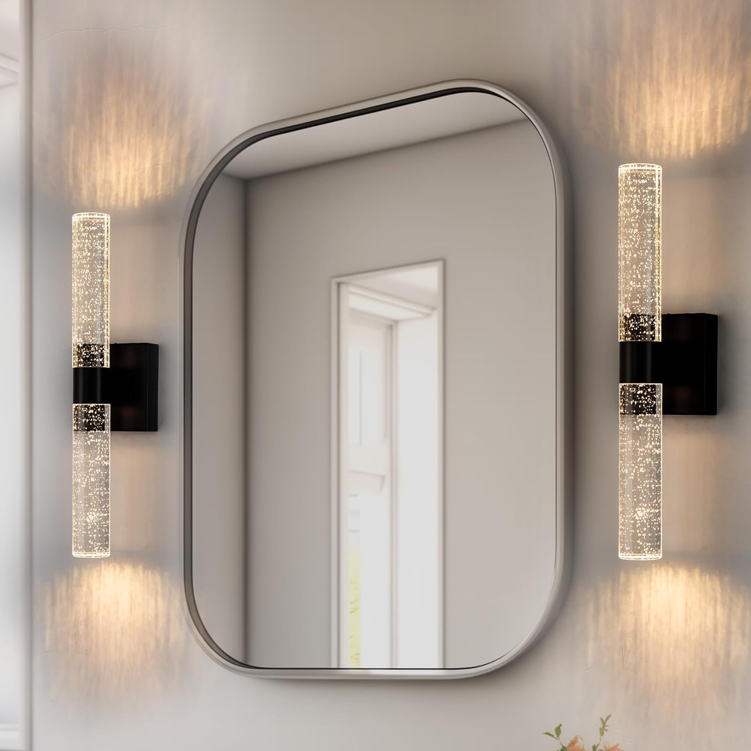 DORESshop Modern Wall Sconces Set of Two, 3CCT Crystal Bathroom Sconces Wall Light, Black Vanity Light Fixture, Sconce Wall Decor Set of 2, Wall Lights for Bedroom, Living Room, Hallway 18in